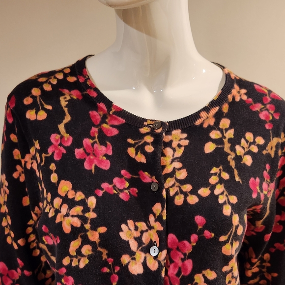 Lands' End Supima Cotton Sweater - Black and Cream - Picture 2 of 6